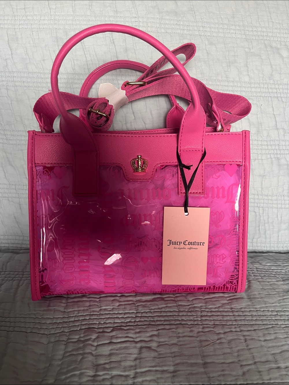 Juicy Couture Hot Pink Clear Tote with Crown Accent